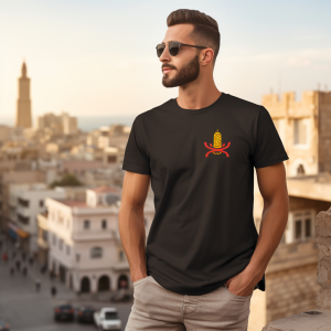 A mockup black t shirt with red and yellow — Orca Media