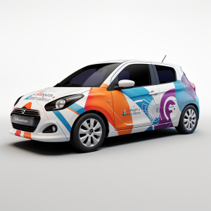 Wrapped car with a branded logo in white background — Orca Media