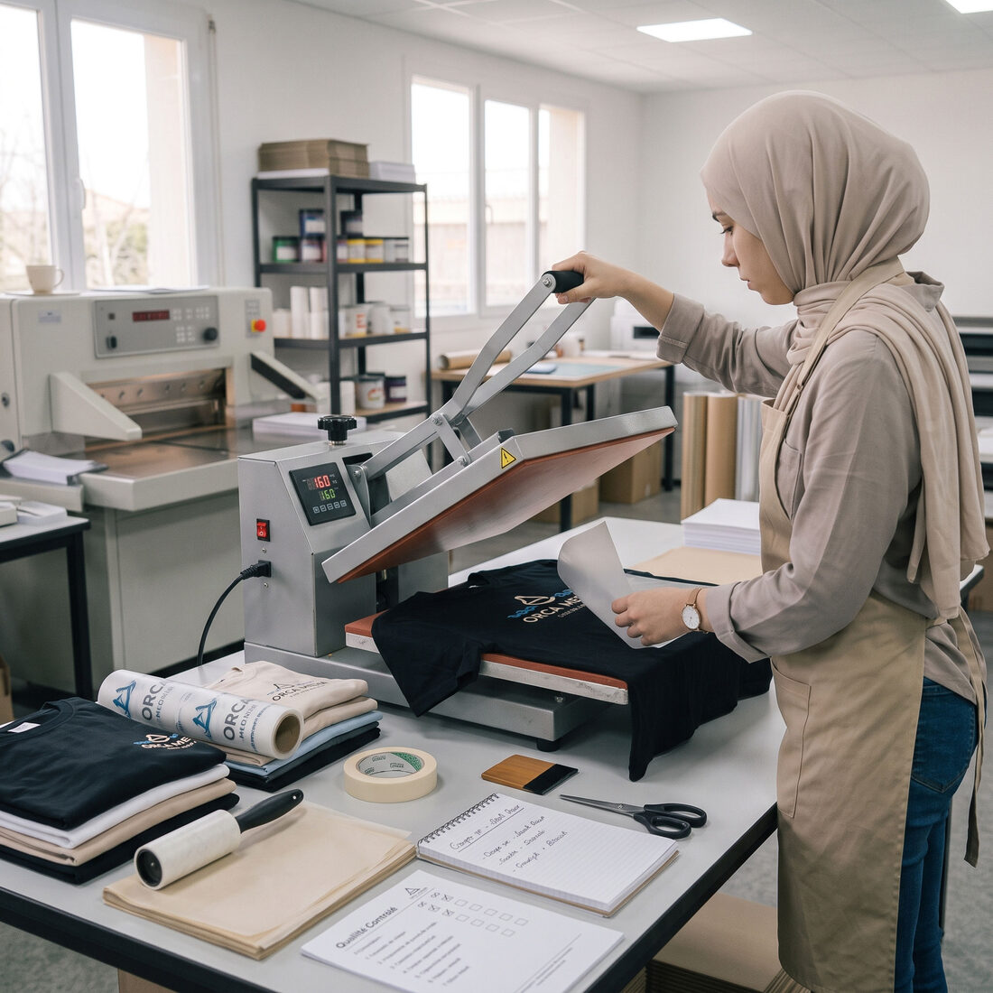 Marquage textile à chaud sur t-shirts personnalisés — Orca Media, imprimerie à Constantine, Algérie